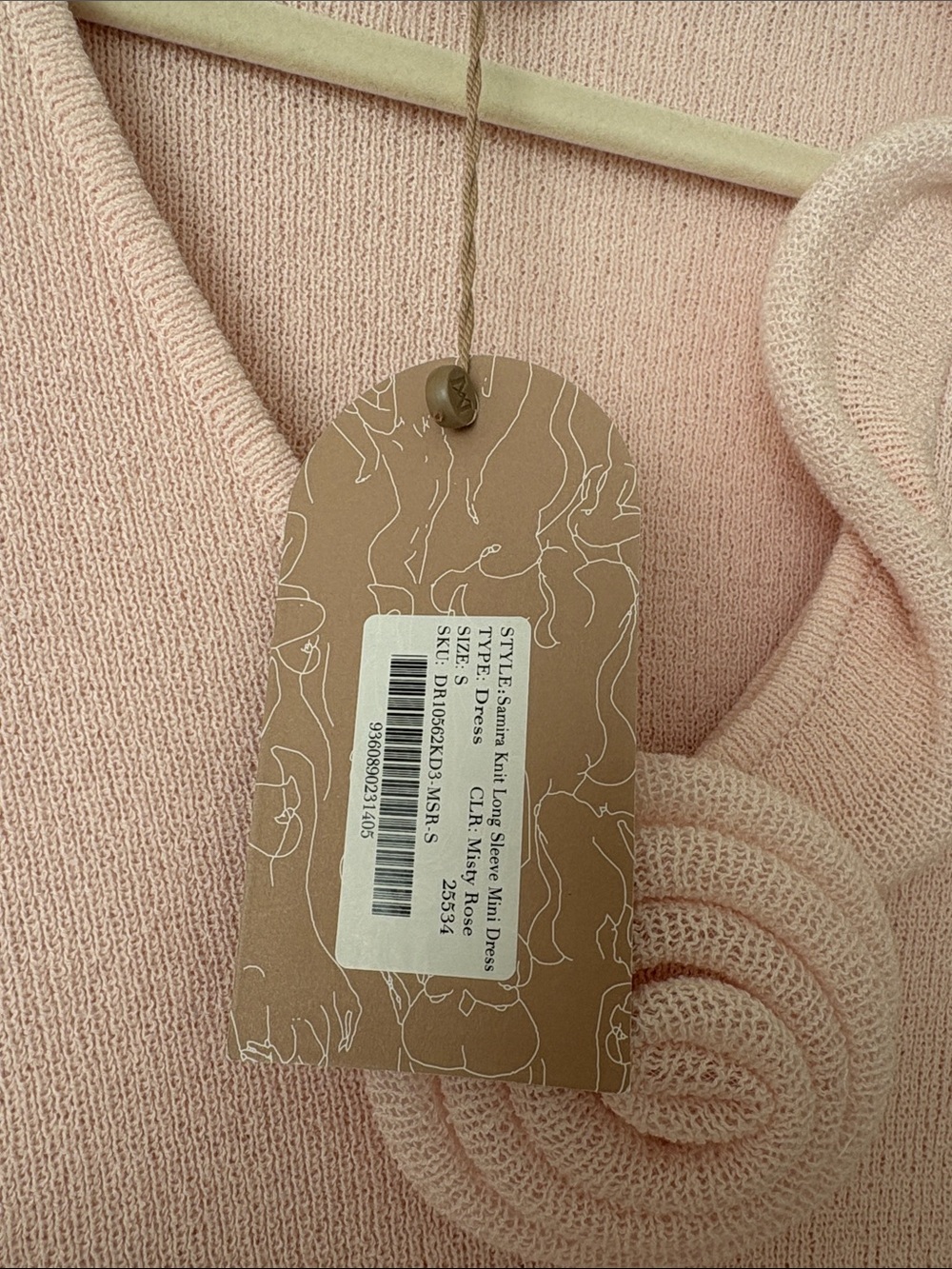Meshki Light Pink Knit Rose-Accent Bodycon Dress - Size Small - Picture 5 of 6
